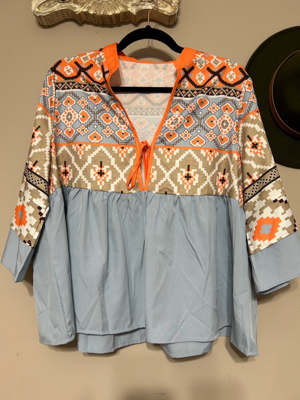 SHEIN Blue and Orange Patterned Boho Tunic